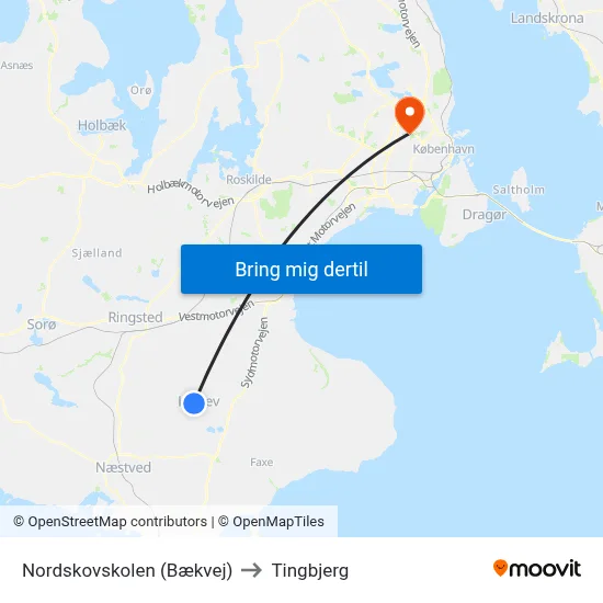 Nordskovskolen (Bækvej) to Tingbjerg map