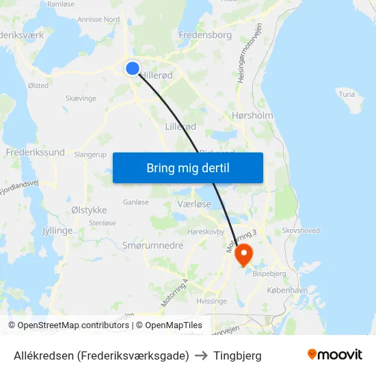 Allékredsen (Frederiksværksgade) to Tingbjerg map