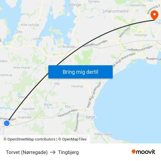 Torvet (Nørregade) to Tingbjerg map
