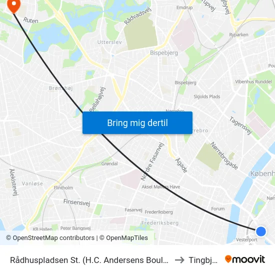Rådhuspladsen St. (H.C. Andersens Boulevard) to Tingbjerg map