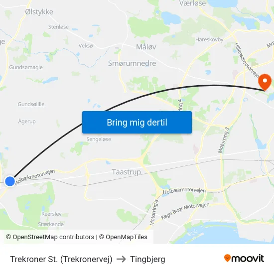 Trekroner St. (Trekronervej) to Tingbjerg map