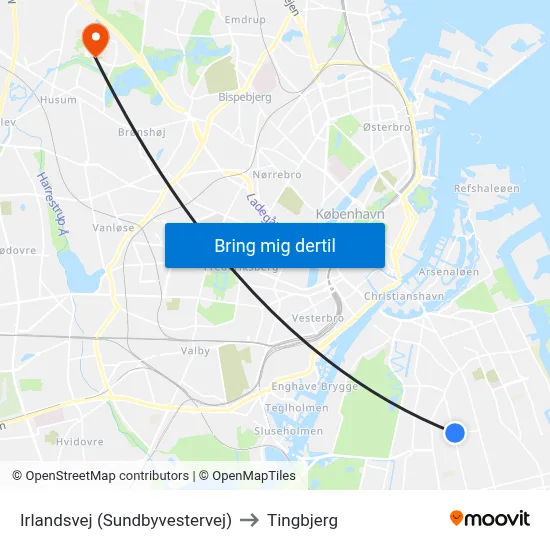 Irlandsvej (Sundbyvestervej) to Tingbjerg map