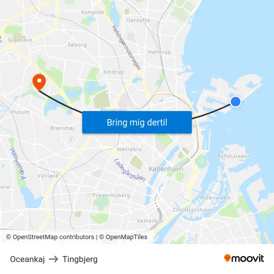Oceankaj to Tingbjerg map