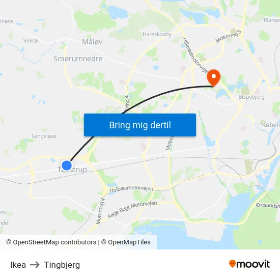 Ikea to Tingbjerg map