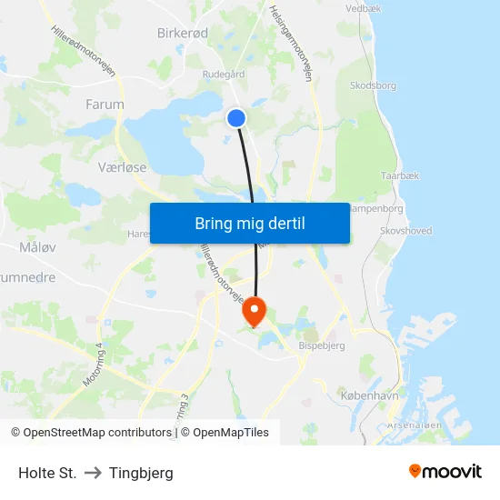 Holte St. to Tingbjerg map