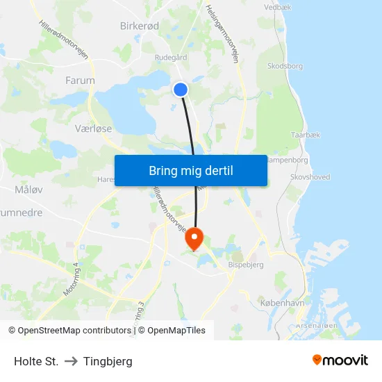 Holte St. to Tingbjerg map