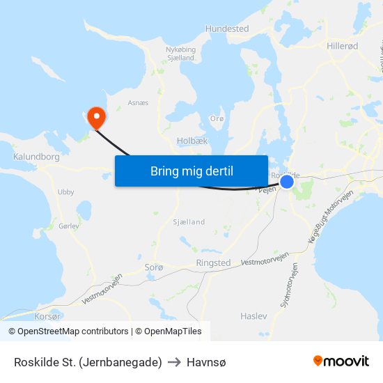 Roskilde St. (Jernbanegade) to Havnsø map