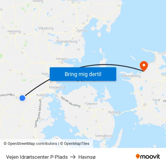 Vejen Idrætscenter P-Plads to Havnsø map