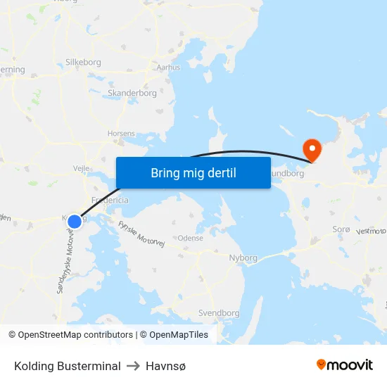 Kolding Busterminal to Havnsø map