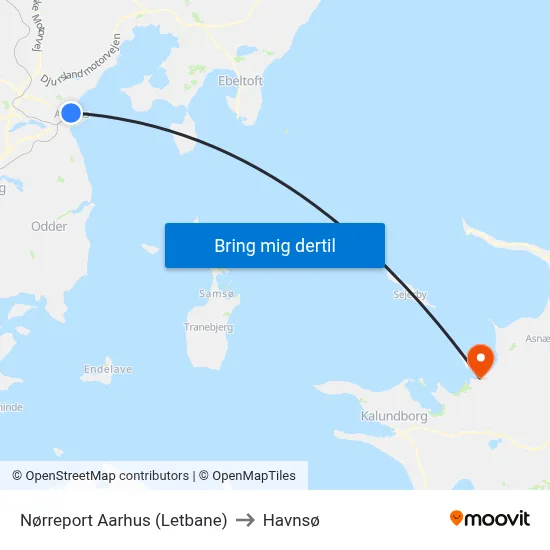 Nørreport Aarhus (Letbane) to Havnsø map