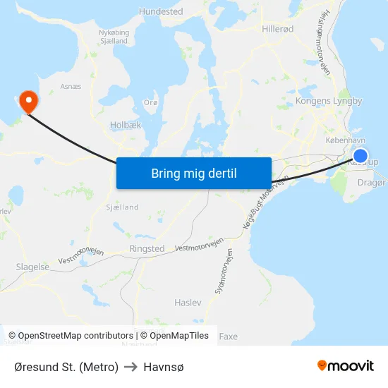Øresund St. (Metro) to Havnsø map