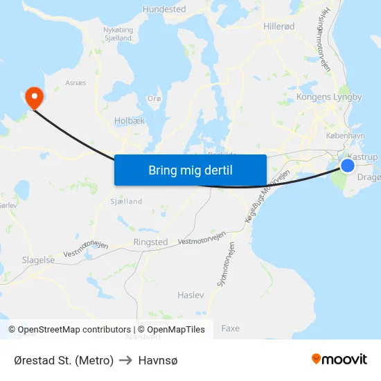 Ørestad St. (Metro) to Havnsø map