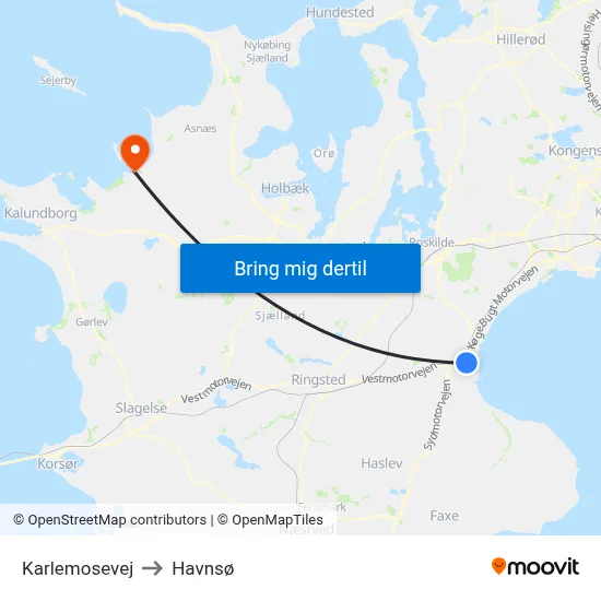 Karlemosevej to Havnsø map