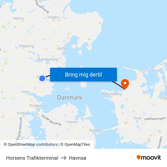 Horsens Trafikterminal to Havnsø map