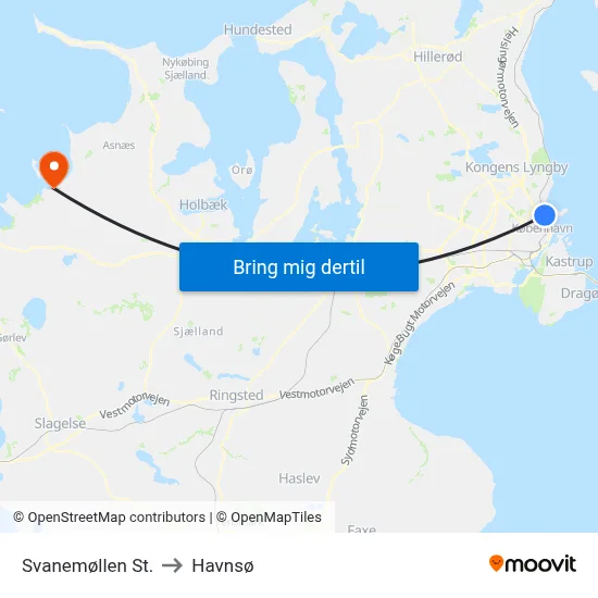 Svanemøllen St. to Havnsø map