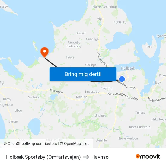 Holbæk Sportsby (Omfartsvejen) to Havnsø map