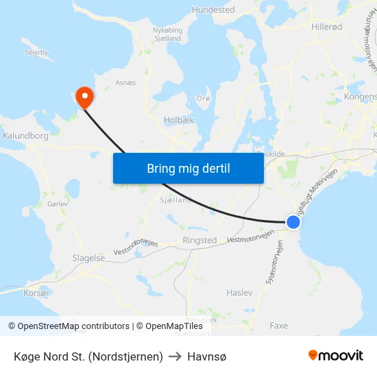 Køge Nord St. (Nordstjernen) to Havnsø map