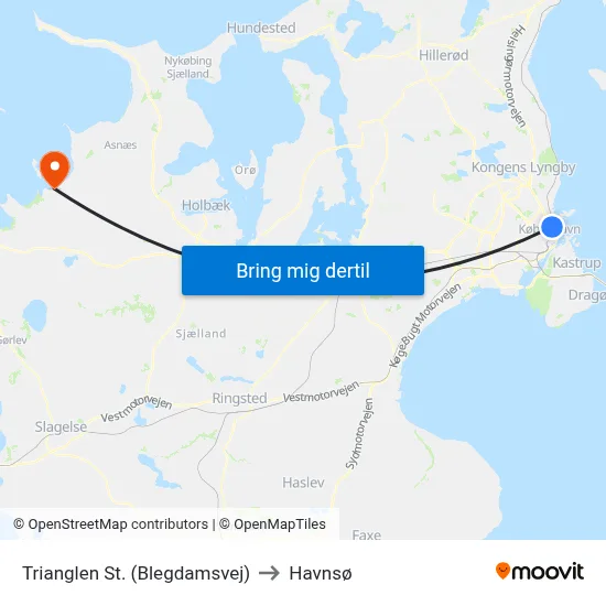 Trianglen St. (Blegdamsvej) to Havnsø map
