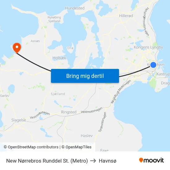 New Nørrebros Runddel St. (Metro) to Havnsø map