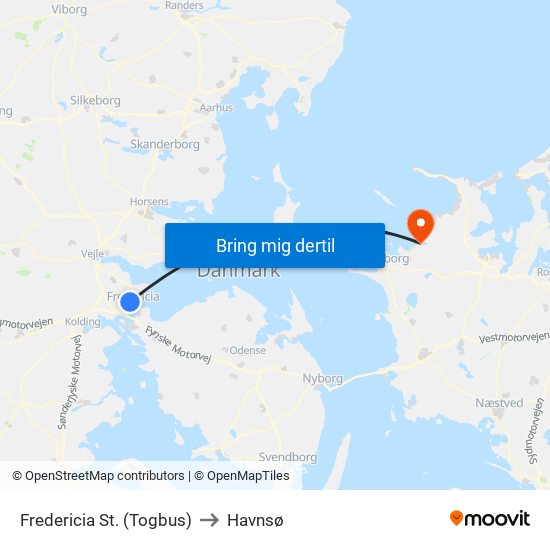 Fredericia St. (Togbus) to Havnsø map