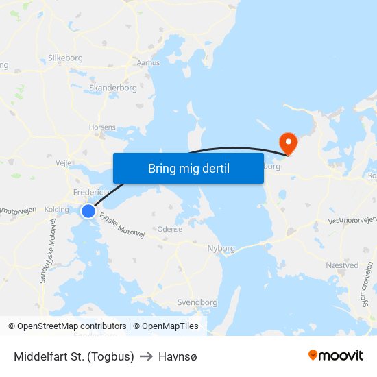 Middelfart St. (Togbus) to Havnsø map