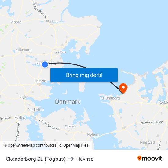 Skanderborg St. (Togbus) to Havnsø map
