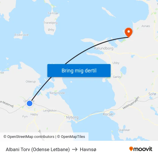 Albani Torv (Odense Letbane) to Havnsø map