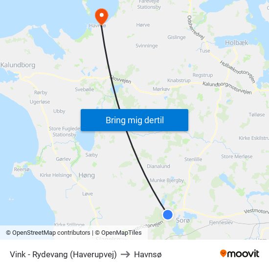 Vink - Rydevang (Haverupvej) to Havnsø map