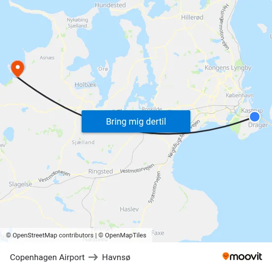 Copenhagen Airport to Havnsø map