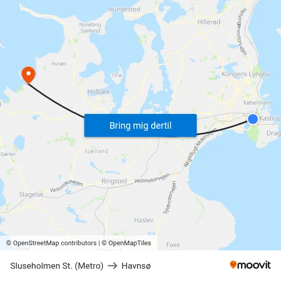 Sluseholmen St. (Metro) to Havnsø map