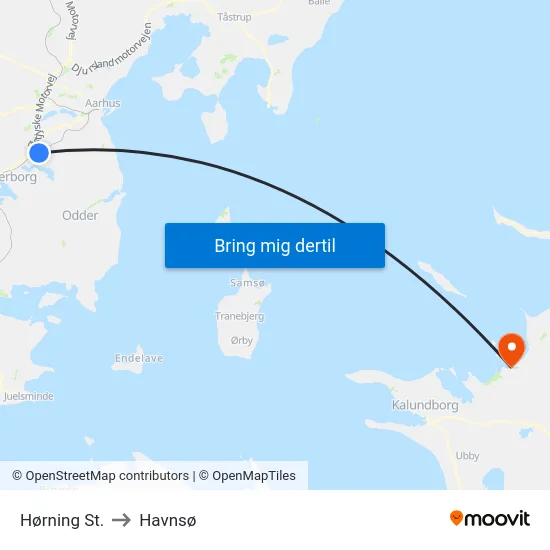 Hørning St. to Havnsø map