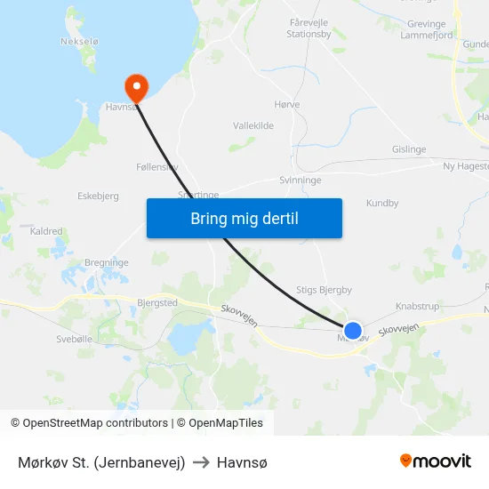 Mørkøv St. (Jernbanevej) to Havnsø map