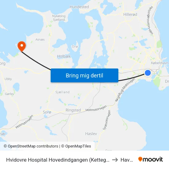 Hvidovre Hospital Hovedindgangen (Kettegård Allé) to Havnsø map
