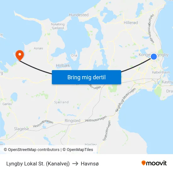 Lyngby Lokal St. (Kanalvej) to Havnsø map