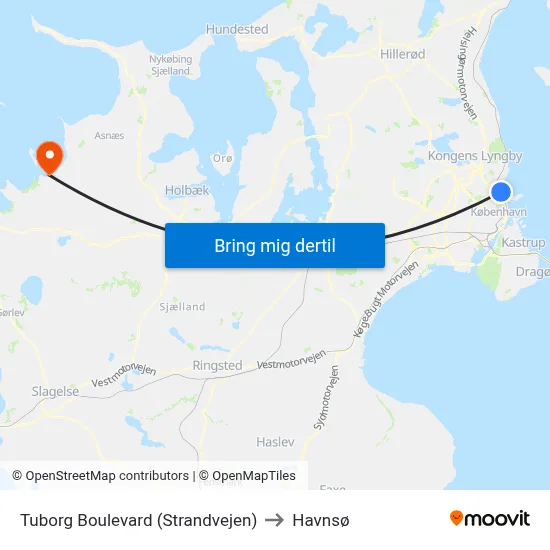 Tuborg Boulevard (Strandvejen) to Havnsø map