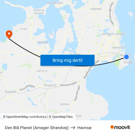 Den Blå Planet (Amager Strandvej) to Havnsø map