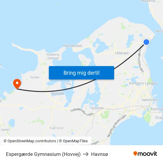 Espergærde Gymnasium (Hovvej) to Havnsø map