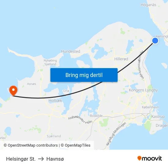 Helsingør St. to Havnsø map