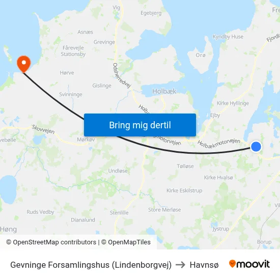 Gevninge Forsamlingshus (Lindenborgvej) to Havnsø map