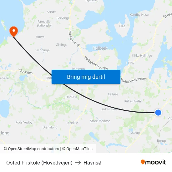 Osted Friskole (Hovedvejen) to Havnsø map
