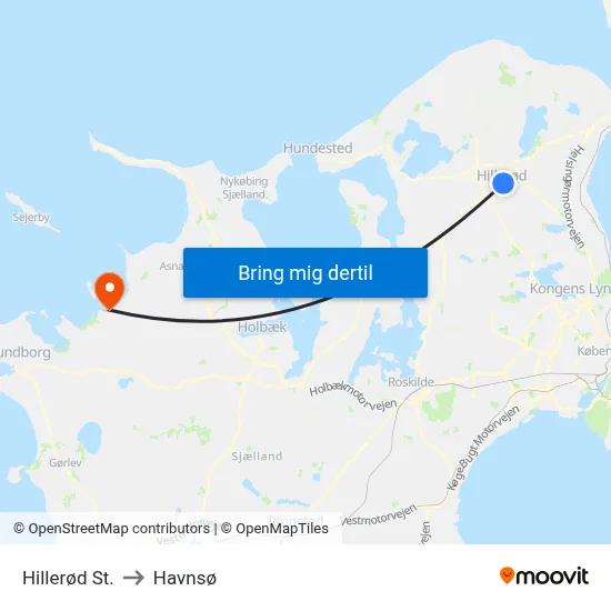 Hillerød St. to Havnsø map