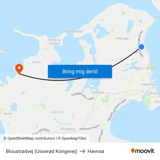 Bloustrødvej (Usserød Kongevej) to Havnsø map
