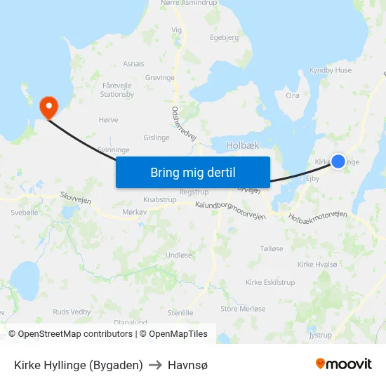 Kirke Hyllinge (Bygaden) to Havnsø map