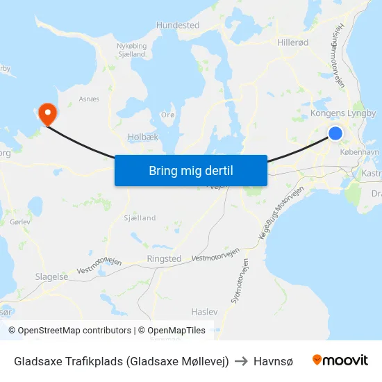 Gladsaxe Trafikplads (Gladsaxe Møllevej) to Havnsø map