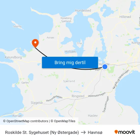 Roskilde St. Sygehuset (Ny Østergade) to Havnsø map