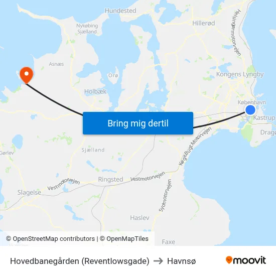 Hovedbanegården (Reventlowsgade) to Havnsø map