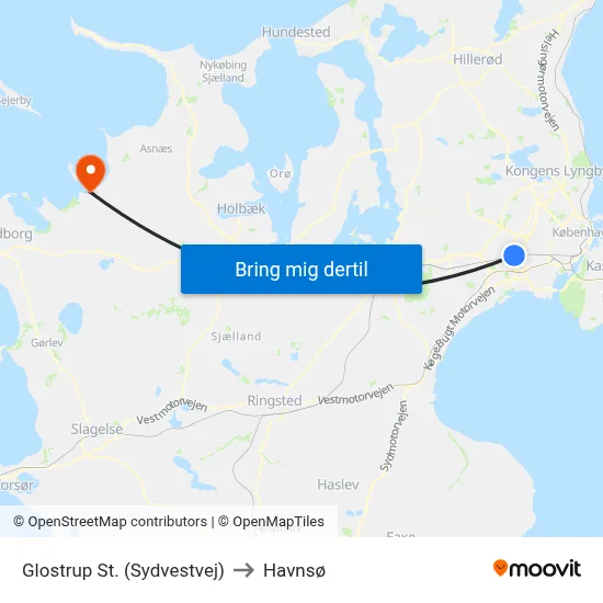 Glostrup St. (Sydvestvej) to Havnsø map
