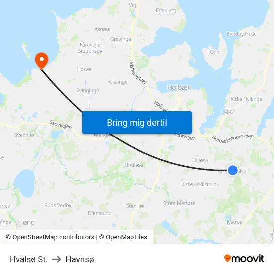 Hvalsø St. to Havnsø map