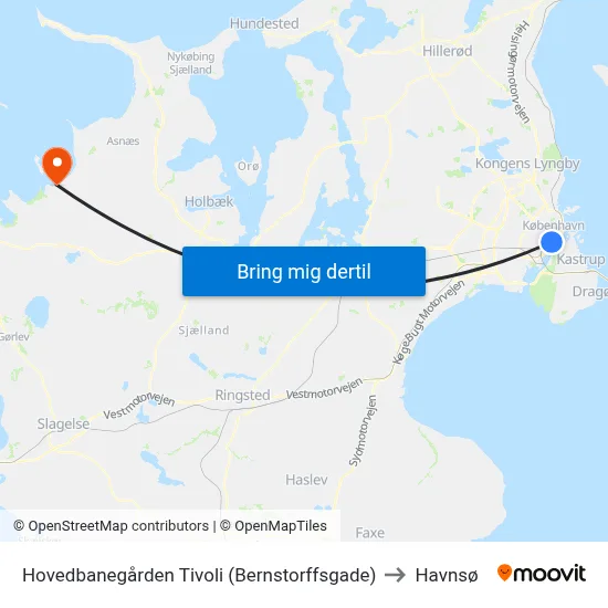 Hovedbanegården Tivoli (Bernstorffsgade) to Havnsø map