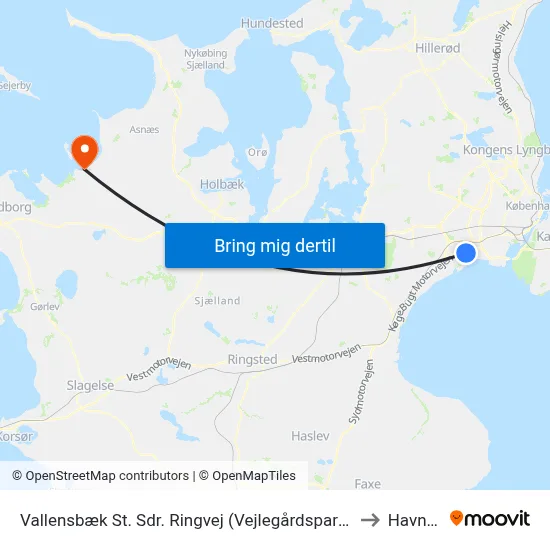 Vallensbæk St. Sdr. Ringvej (Vejlegårdsparken) to Havnsø map